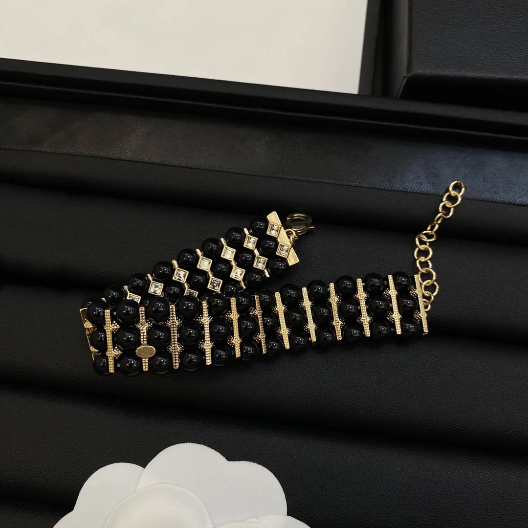 2023 New Trend Medieval Black Beaded Bracelet Multi layer Pearl Wide Bracelet Women's Jewelry