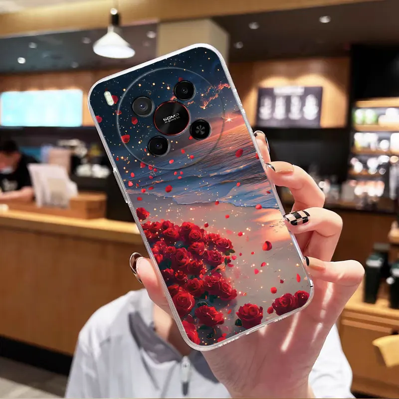 Clear Shockproof Soft Silicone Cat Design Phone Case - Flower Pattern Back Cover
