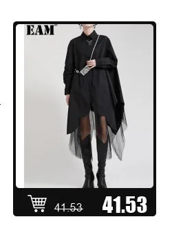 Description Picture 5 of item[EAM]  Women Blue Plaid Denim Big Size Blazer New Lapel Long Sleeve Loose Fit  Jacket Fashion Tide Spring Autumn 2025 1DD641005