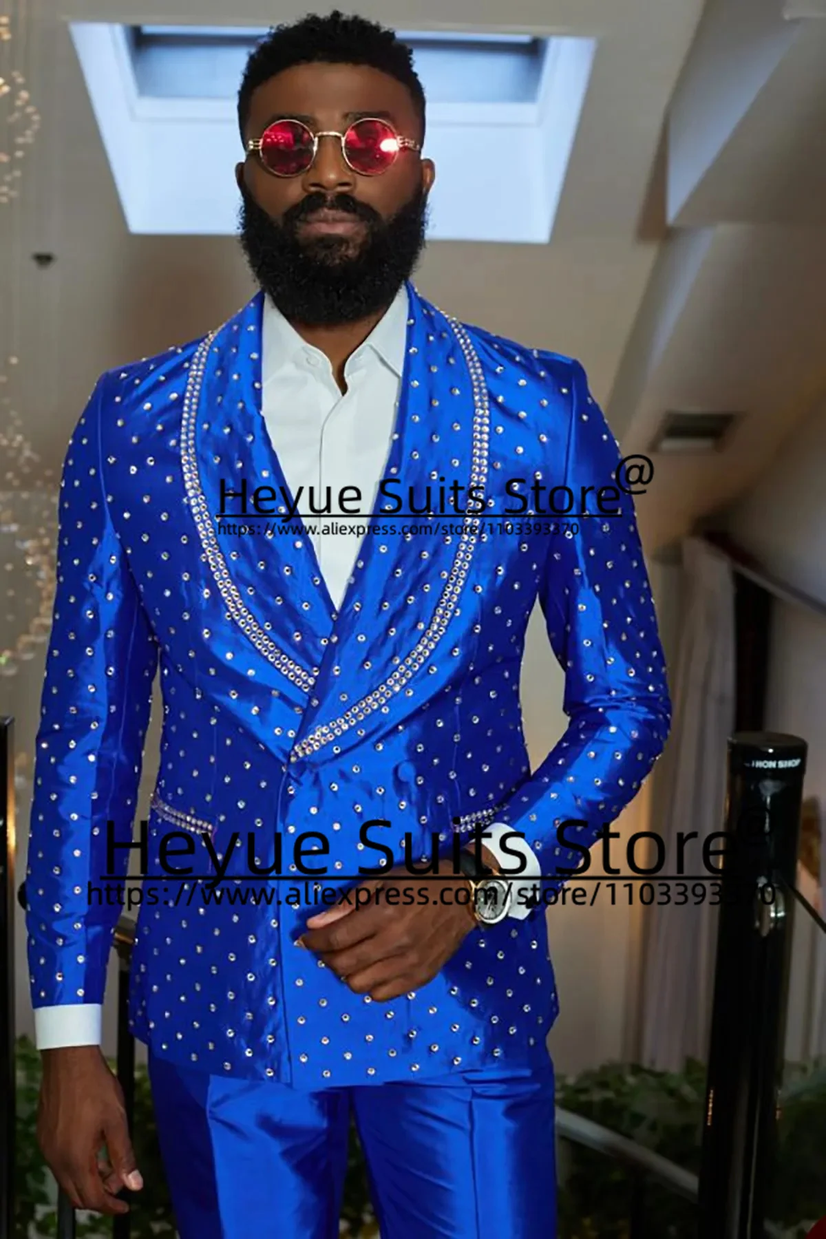 Luxuly Diamond Setting Fashion Royal Blue Wedding Suits For Men Slim Fit Custom Groom Tuxedos2Pcs Sets terno masculinos completo
