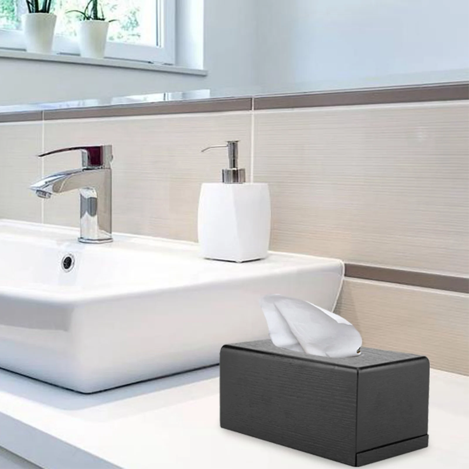 Rectangular Tissue Box Natural Elegance Wood Tissue Box For Living Room Bedroom Kitchen (Black) 6