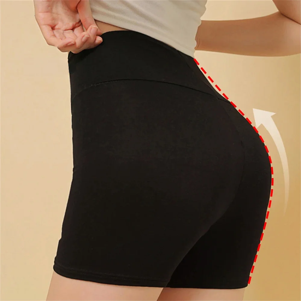 High Waist Shorts Women High Waisted Ice Silk Shorts Seamless Molded Abdominal Control Double Layered Under The Skirt Safety Boxing