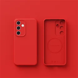 Enhanced Liquid Silicone Magnetic Case with Built-In Flock Cover - Wireless Charging Compatible for Samsung Galaxy S23 Ultra (China Red)