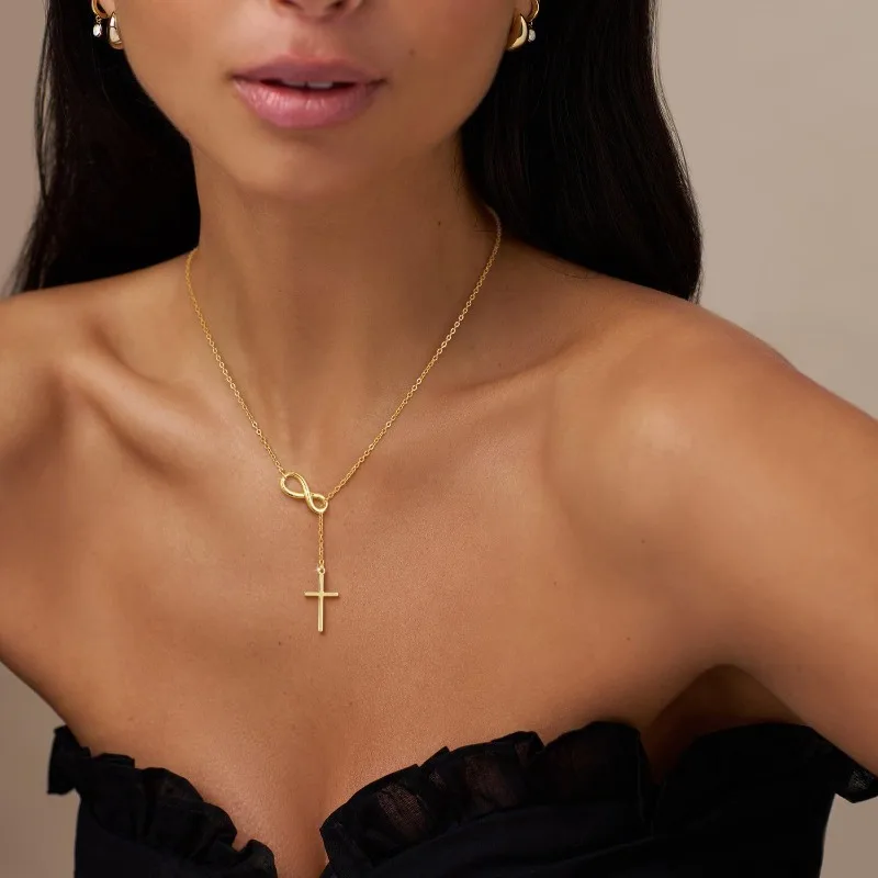 Sleek Minimalist Gold Stainless Steel Cross Pendant Necklace