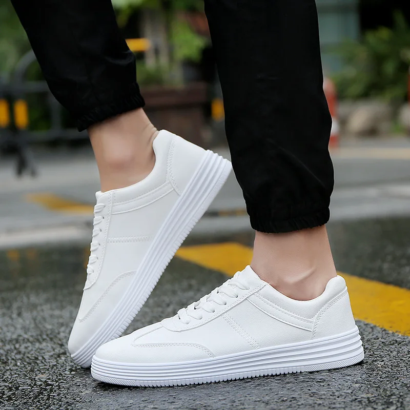 

Men's Sport Shoes White Leather Sneakers Men Summer Casual Vulcanized Shoes Male Sneakers Black