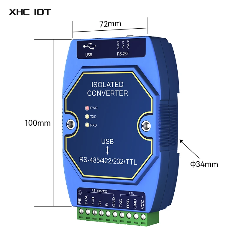 FT232RL 광 절연 산업용 컨버터, USB to RS485, RS232, TTL 컨버터, XHCIOT E810-U15, C타입 인터페이스, DC4.5 5.5V