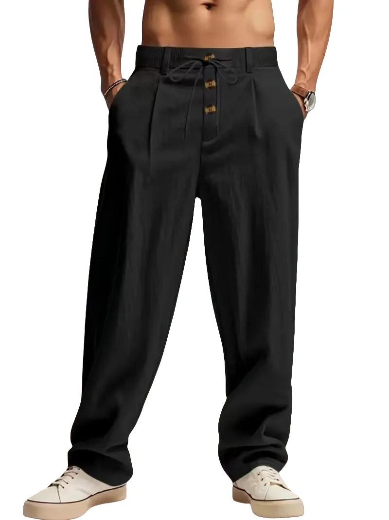 سراويل كاجوال جديدة للرجال من القطن والكتان قابلة للتنفس، سراويل رياضية عصرية للشارع، سراويل مستقيمة فضفاضة للشاطئ والخارج