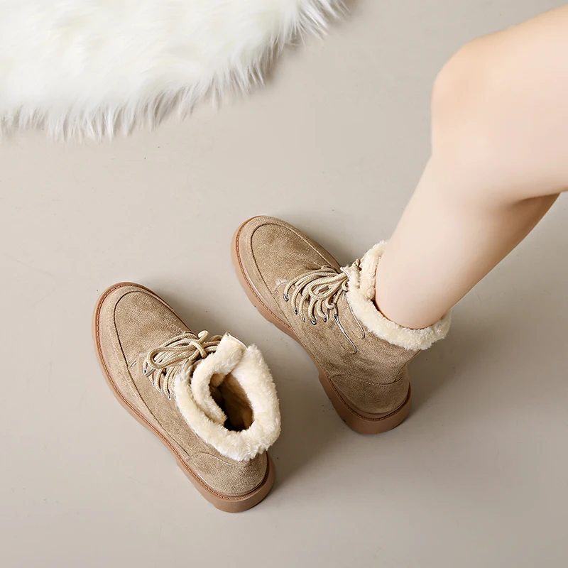 

Woman Flat Boots Shoes Round Toe Winter Footwear Australia Boots-Women Lace Up Low 2023 Snow Large Size Rubber Ladies Lace-Up So