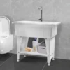 Freestanding Plastic Laundry Sink with Storage Shelf & Washboard Utility Sink Laundry Tub with Stainless Faucet 6