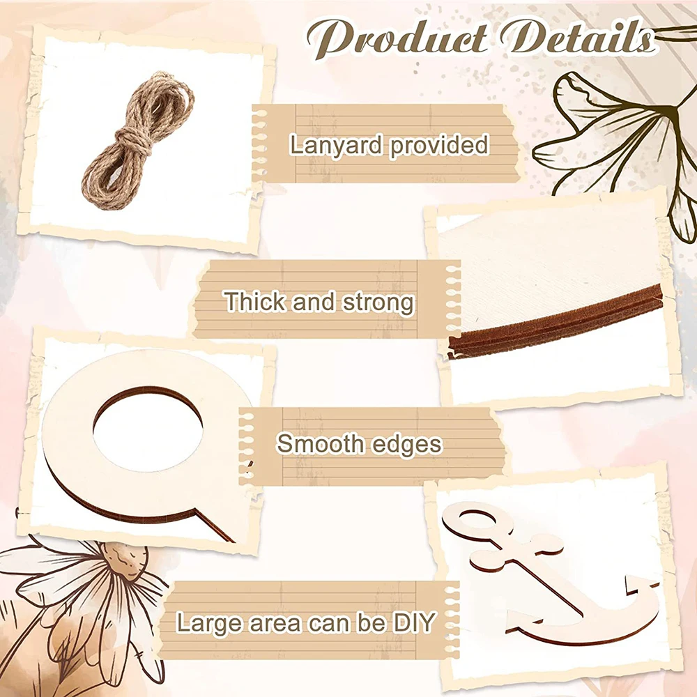 6 Pack Unfinished Wooden Anchors Nautical Wood Cutouts DIY Craft Cutouts Unfinished Wood Ornaments Gift