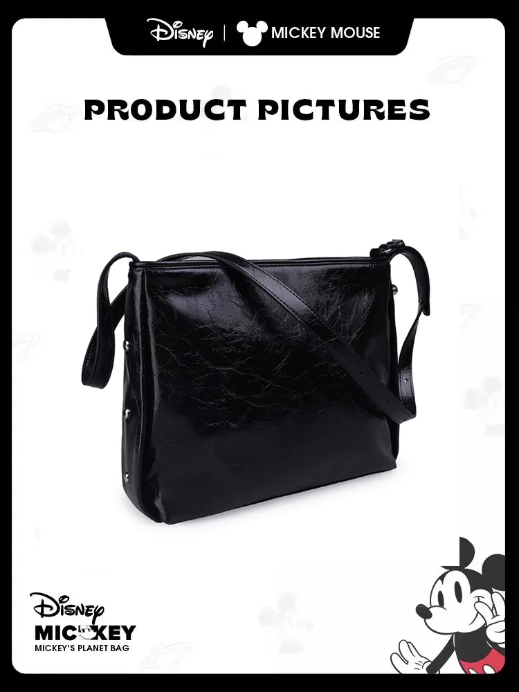 Disney Black Mickey Planet Tote Pack Large Capacity Crossbody Shoulder Bag For Women Brand Premium Leather Underarm Bag 4