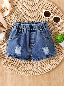 0-3 anni estate nuovi pantaloncini elastici traforati in denim per neonati maschi e femmine per neonati e bambini piccoli 1