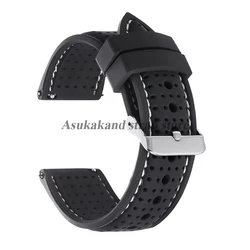 Premium Silicone Breathable Quick Release Rubber Watch Band Strap - 22mm (Black White - Silver)