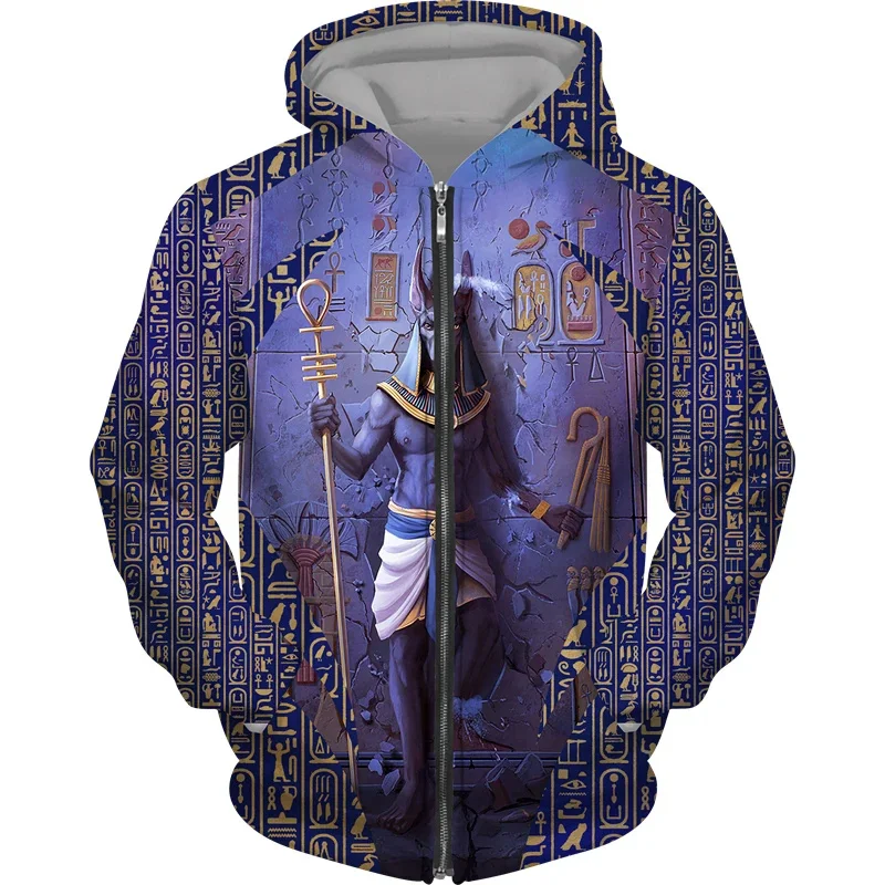 thumbnail image 1 of Sudadera con capucha y cremallera con estampado 3D del antiguo Egipto Ojo de Horus para hombre, sudaderas informales de manga larga con estampado de faraón, sudaderas holgadas, 1 of 5