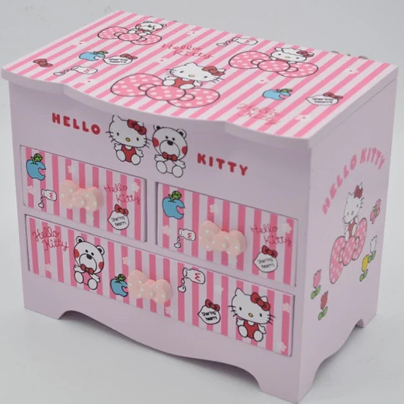 サンリオ　ハローキティ　コスメオーガナイザー　ヒキダシチェスト Sanrio-女の子のための化粧鏡付きの木製収納ボックス,ハロー