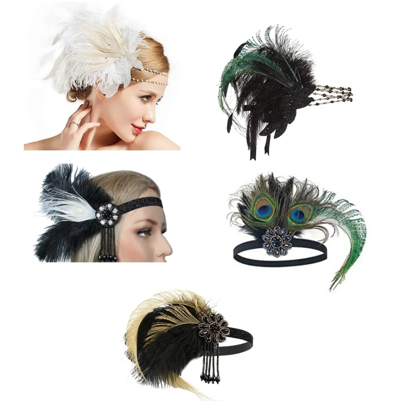 

Feather Flapper Headband 1920s Proms Dancer Headpiece for Special Event Wedding Engagement Night Headwear Hair Styling