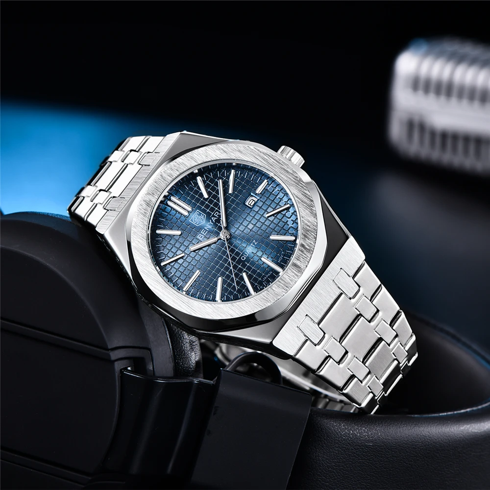 BENYAR 5218 Orologio Automatico da Uomo di Lusso 40MM Cinturino In Acciaio Inox Impermeabile Luminoso Casual Orologi Meccanici Da Uomo, Blu, Classico