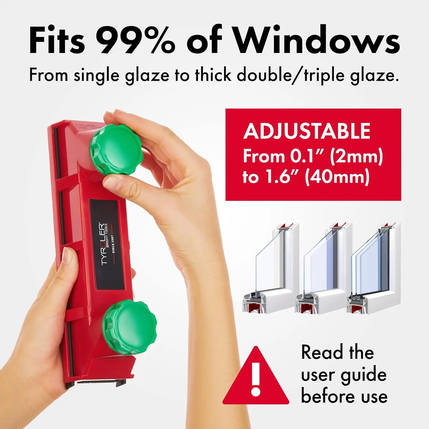 Magnetic Window Cleaner Tool | The Glider D4 Double Sided Outside Window Cleaner Tool Fits Windows 0.08"-1.6" Thick, Adjustable 3