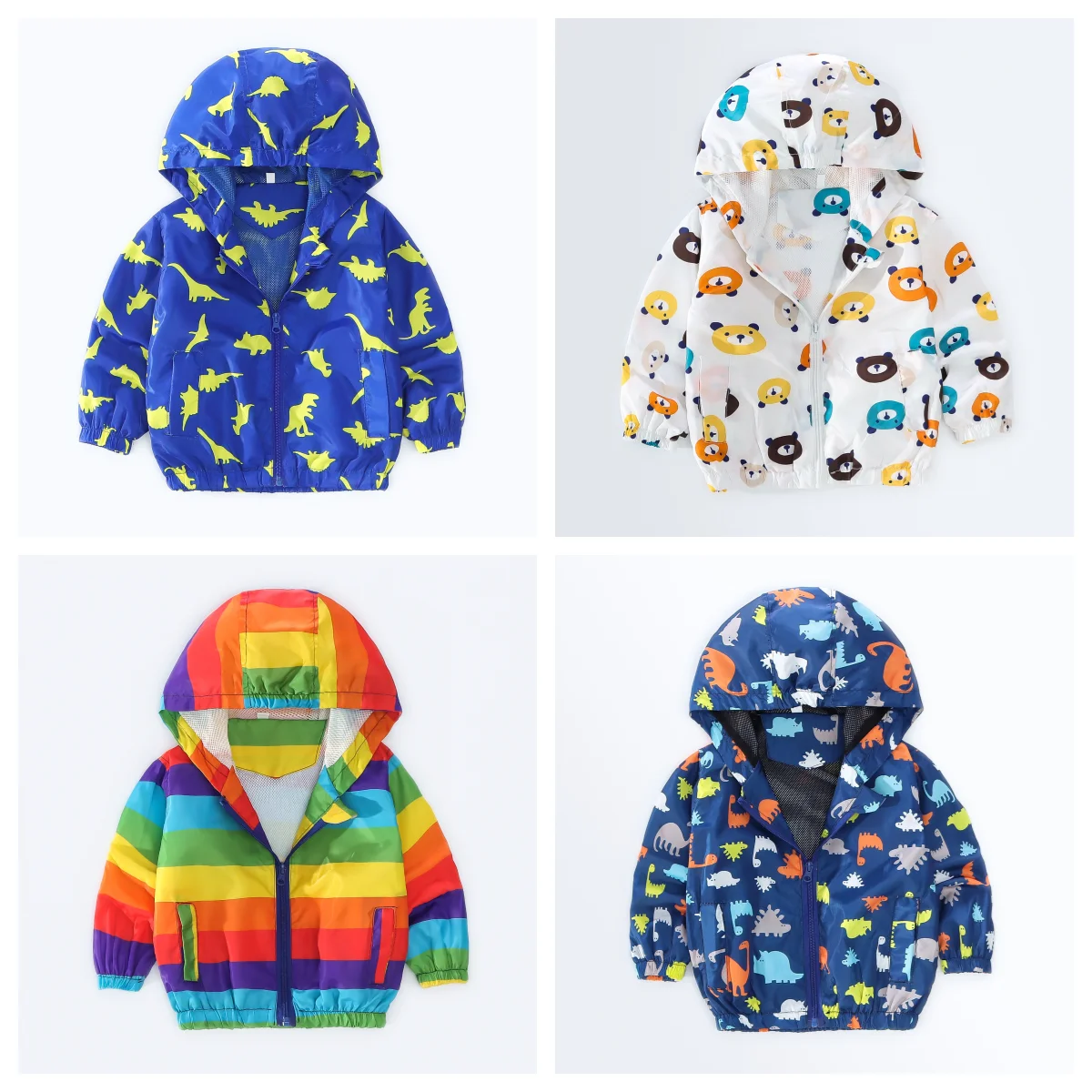 Baby Boy Jacket Toddler Cartoon Dinosaur Print Hooded Zipper Windproof Coat Spring Autumn Long Sleeve Clothing