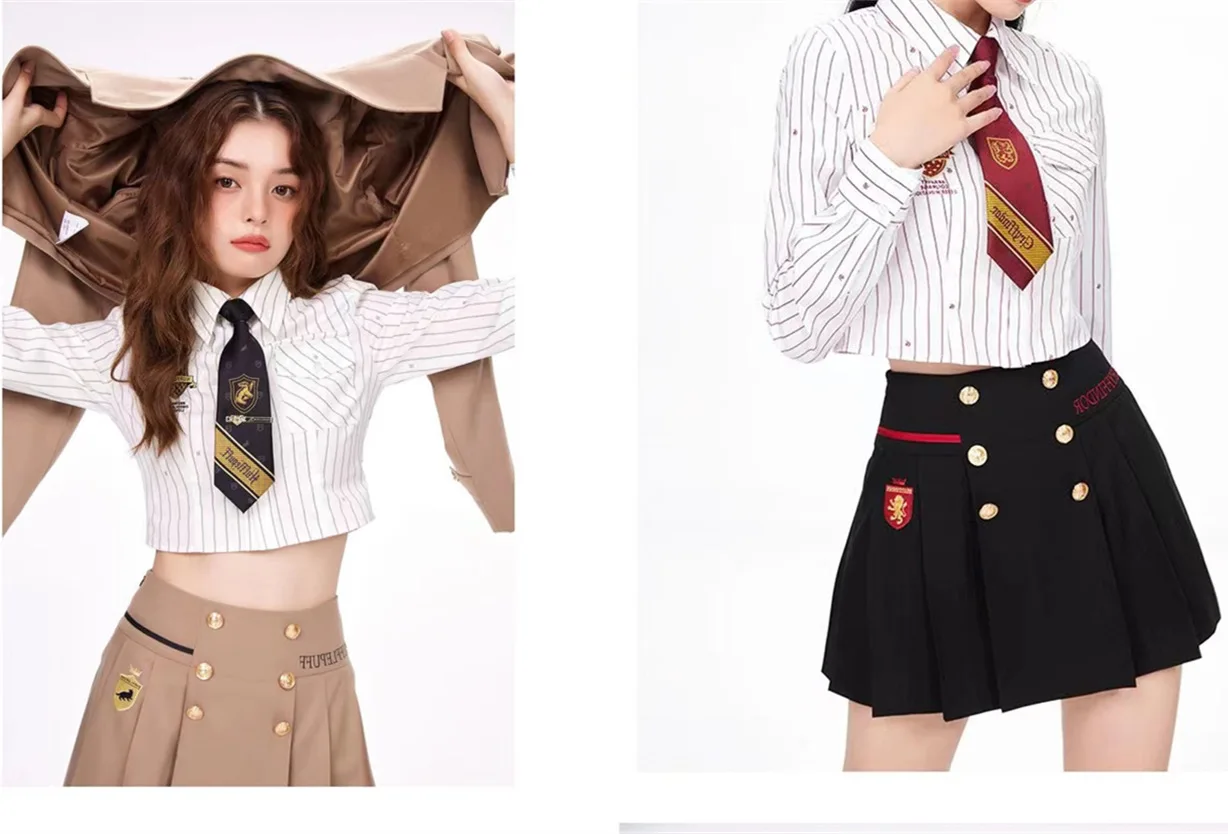 Hogwarts Camicia A Righe Stile College Hermione Slim Manica Lunga Giovanile Versatile Camicia Da Donna Gryffindor Hechpatch