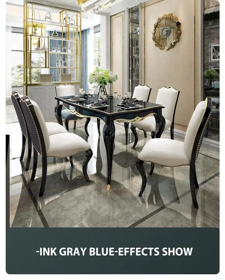 Description Picture 6 of itemAmerican Style Accent Table And Chair With Gold Edge Solid Wood Feet Dressing Balcony Center Luxury Rectangle Dining Table Set