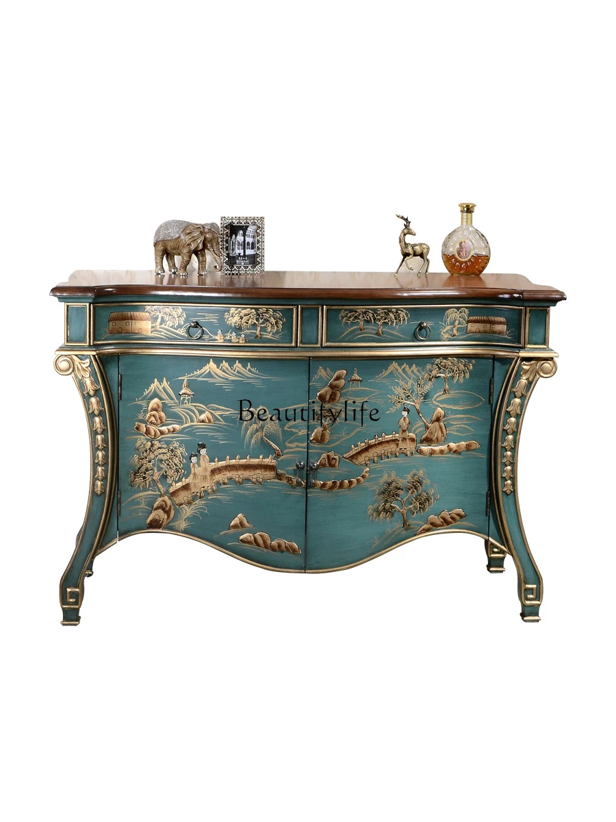 

Living Room Solid Wood Painted Entrance Cabinet Light Luxury Noble Storage European Style Curio Cabinet