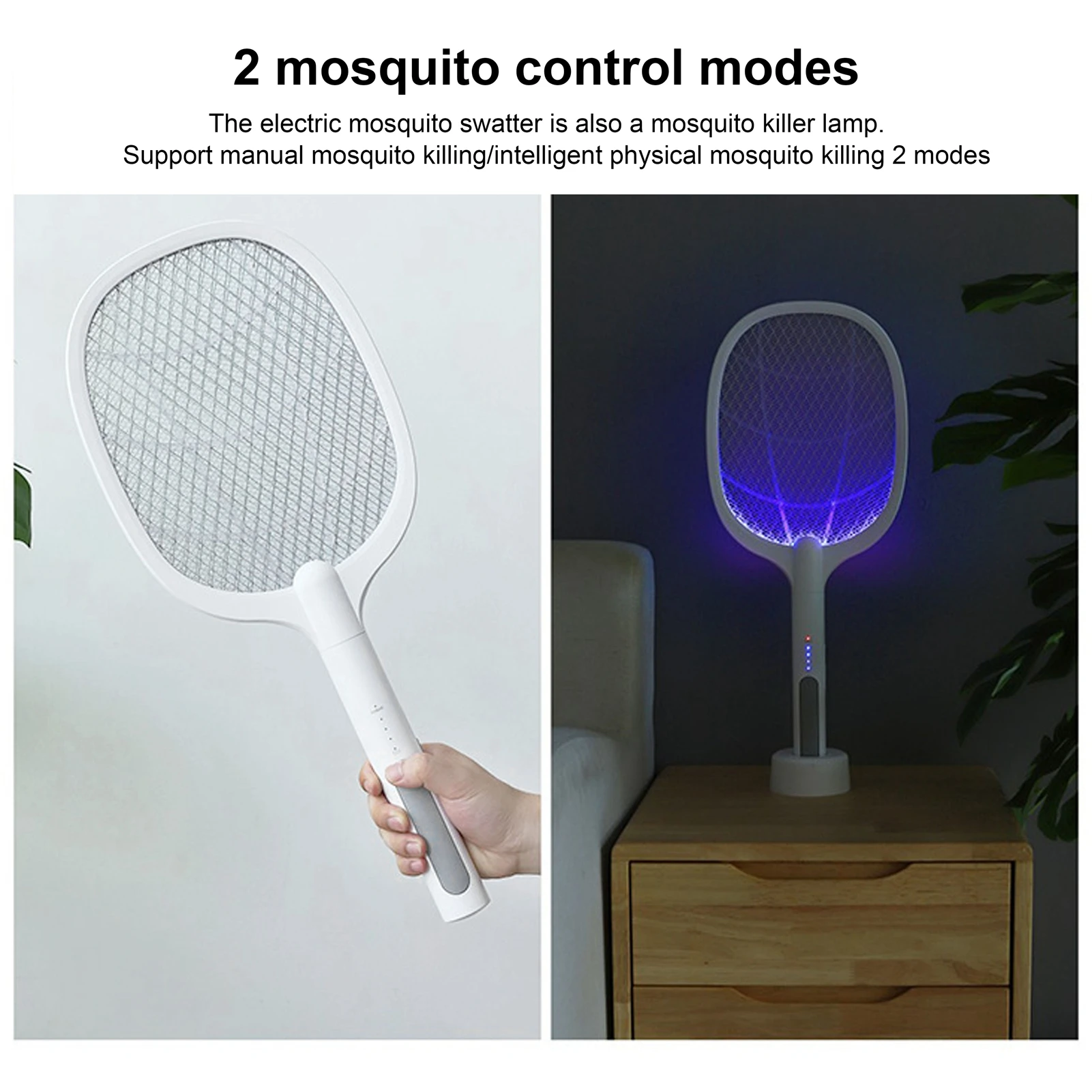 2 IN 1 Electric Mosquito Swatter Mosquito Killer USB Rechargeable Safety Super Mosquito Killing Bug Zapper Summer Fly Bat Trap