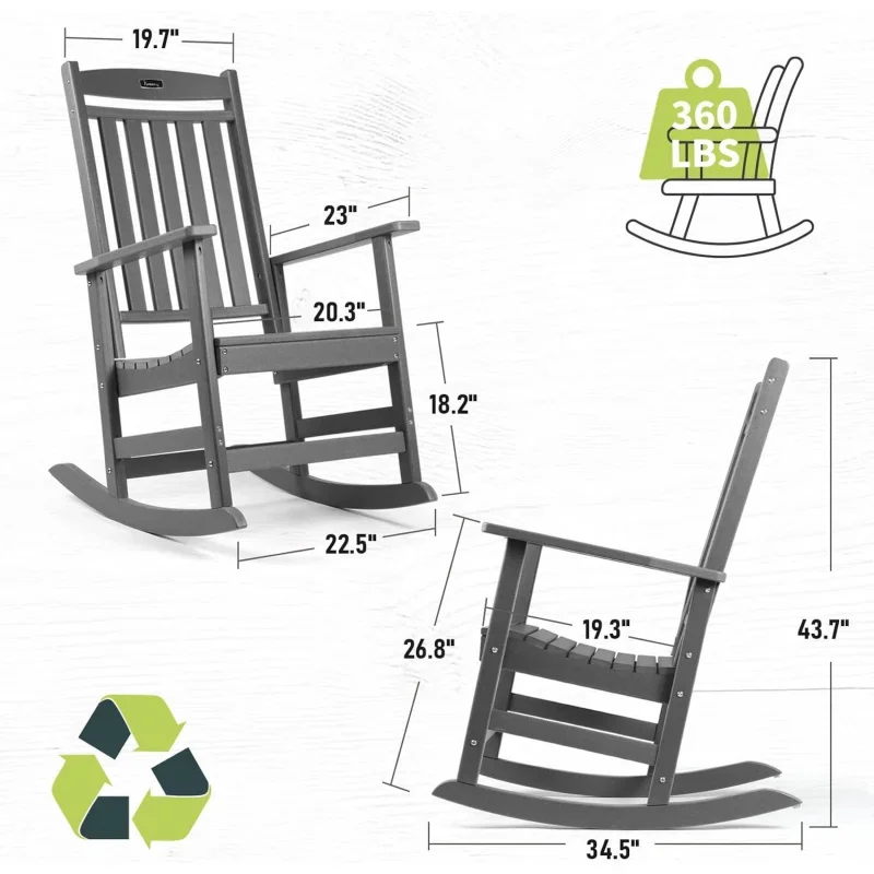 Patio Rocking Chairs Set of 4,Poly Lumber Rocker,All Weather Rocking Chair Outdoor,High Back Porch Rocker,CrackerRocking