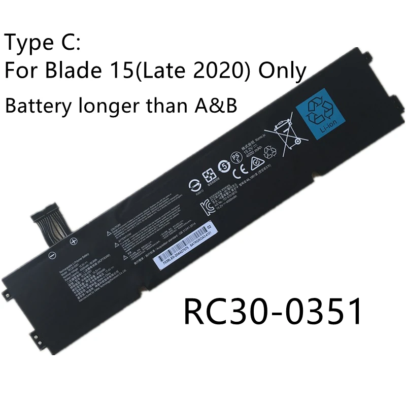 Razer Ordinateur ASKC RC30-0328 Batterie De Rechange Pour 15 Base 2020 2021 RZ09-0328 RZ09-0328X RZ09-03286 RZ09-03287 RZ09-03289 RZ09-0369 RZ. Z09-00. 369X RZ09-0410 RZ09-03287E22 65 Wh Razer Blade
