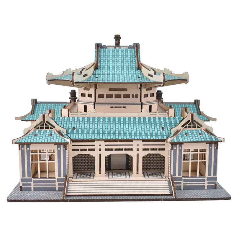 Peking Wuhan University Library 3D Wooden Puzzle World Famous College MIT Building Model Jigsaw Toy For Children Tsinghua Campus 2
