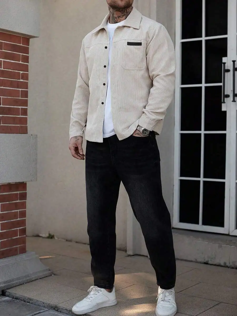 japanese style corduroy shirt jacket men women unisex long sleeve oversized shacket clean fit casual outerwear spring autumn top Japanese Style Corduroy Shirt Jacket Men Women Unisex Long Sleeve Oversized Shacket Clean Fit Casual Outerwear Spring Autumn Top 3