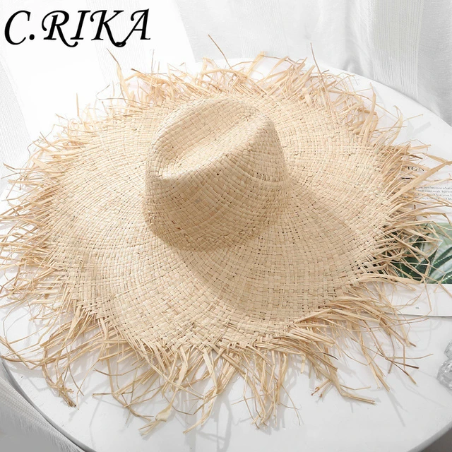 100% Natural Raffia Straw Hat Women Summer Large Jazz Sun Hat Wide Brim  Floppy Beach Hat Hand Weave Raffia Hat Fashion Panama - Sun Hats -  AliExpress