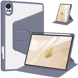 Enhanced Tablet Case with Pen Holder - 360° Rotating Clear Acrylic Design for MatePad Air 12 2024 (Lavender gray)