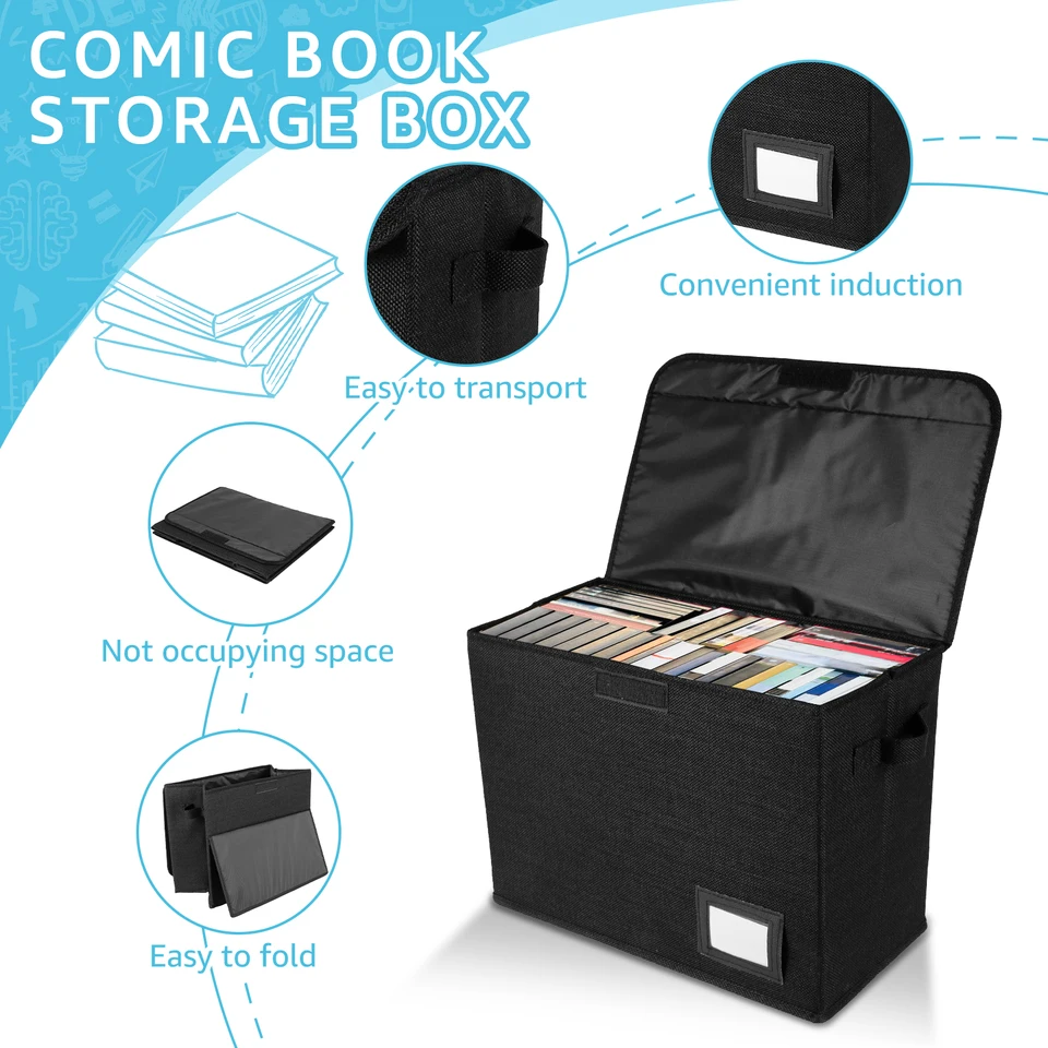 New Foldable Clothing Box Washable Comic Book Storage Bin With Handle Enclosed Lid Multipurpose Organizer For HomeOffice_voghion.com