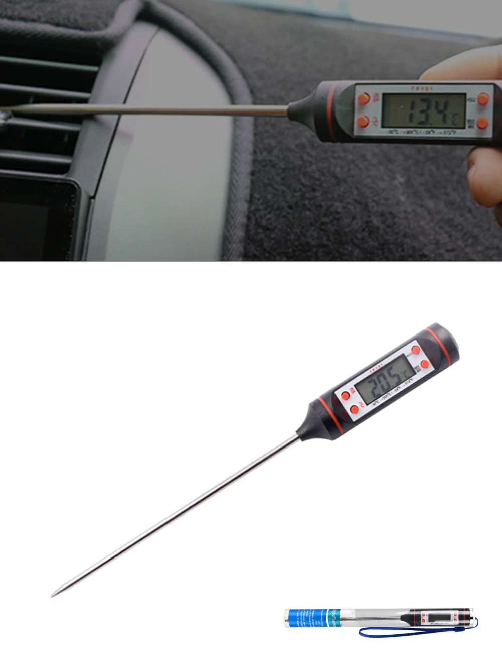 Car Air Condition Outlet Thermometer With Long Probe LCD Display Digital Temperature Gauge Check Air Conditioning Thermometer Digital Thermometer