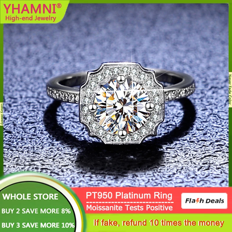 

Original PT950 Platinum Ring Luxury Jewelry Round VVS1 D Color 1 Carat Moissanite Diamond Wedding Engagement Band Ring for Women