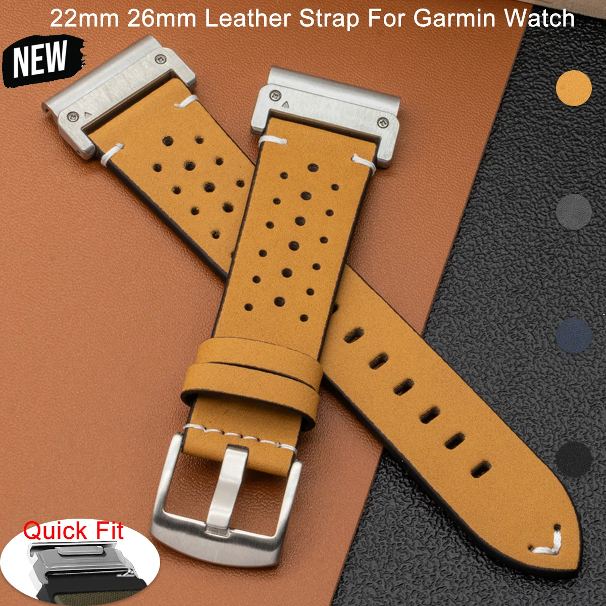 Premium Quickfit Leather Watchband - Breathable Design, 26mm/22mm Strap