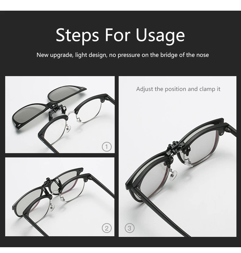 New TR90 Polarized Flip Up Clip on Sunglasses Men Women Photochromic Sunglasses Night Vision Anti Glare Driving Fishing_voghion.com