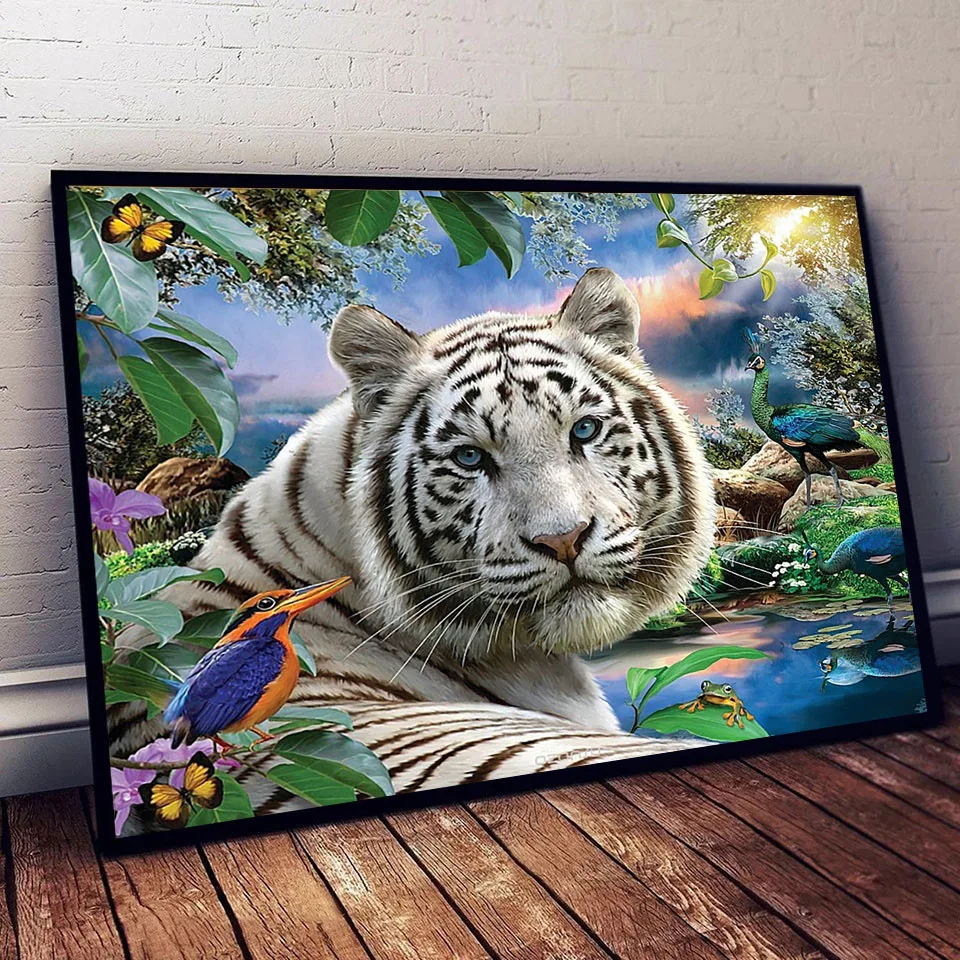 

Tiger Picture DIY 5D Diamond Painting Kits Full Drill Animal Diamond Mosaic Hand Inlaid Rhinestone Embroidery Home Decor Gift