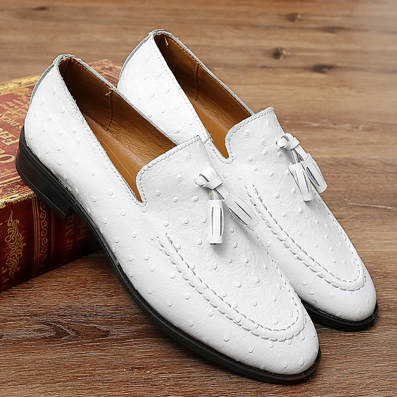 Brand White Tassel Men's Leather Shoes Casual Moccasin Homme Men's Oxford Shoes Flat Men's Boat Shoes Business Men's Loafers