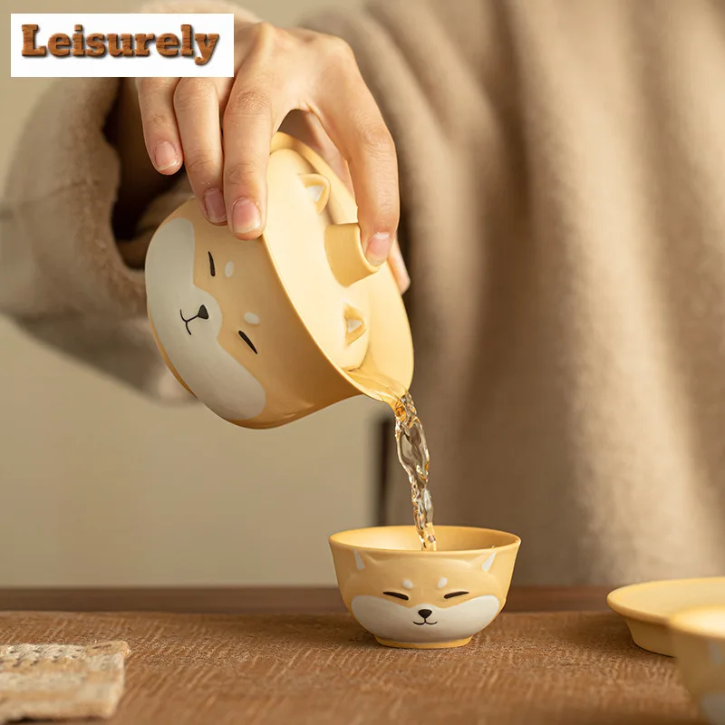 Creative Shiba Inu Ceramic Tea Set Complete Set Luxury Tea Ceremony Set Teapot And Tea Cup Set Teaware Equipment Ornaments Gifts