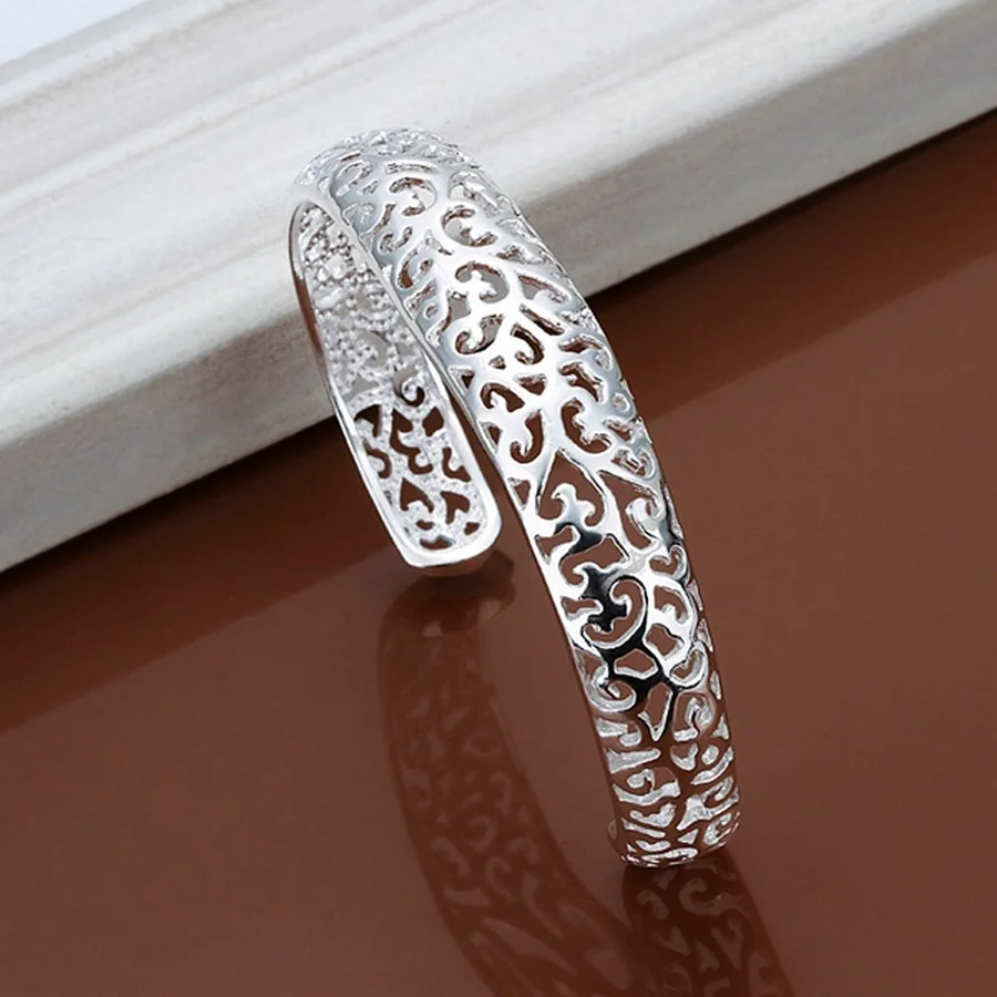 Bangle Bracelet 925 Sterling Silver open bangle bracelet for women lady girl cute favorite gift retro charm exquisite circular fashion jewelry