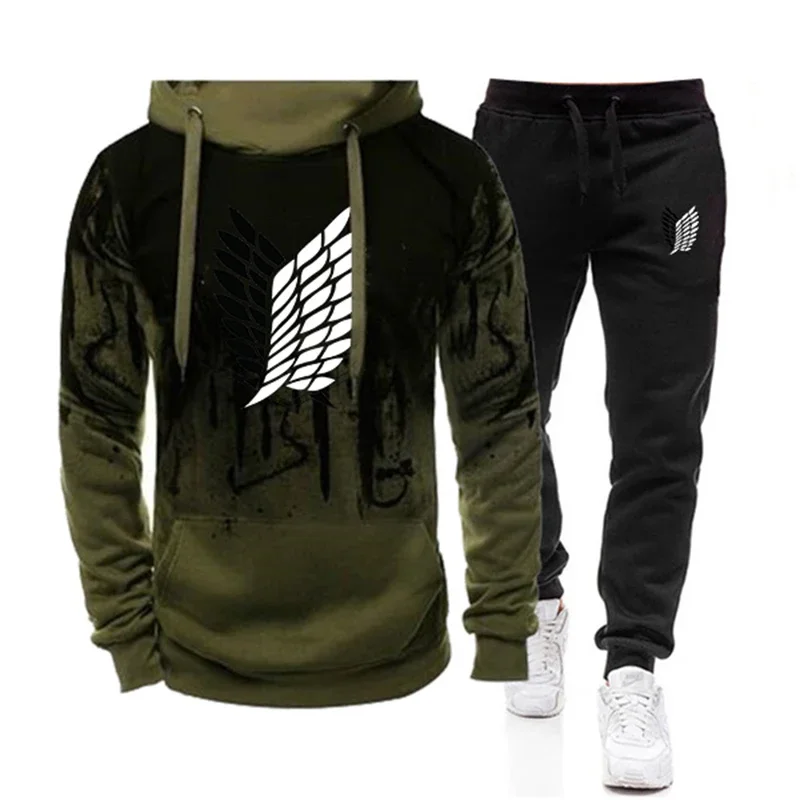 New Men's Tracksuit Two Pieces Sets Hoodies Men Casual Cotton Autumn Winter Warm Hooded Sweatshirts+Pants Fashion Male Suit 4