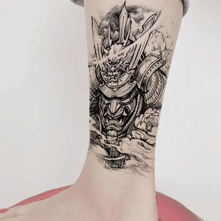 Japanese Warrior Tattoo for Women Man Art Temporary Tattoos Waterproof Fake Tattoo Arm Lasting Punk Prajna Tattoo Stickers