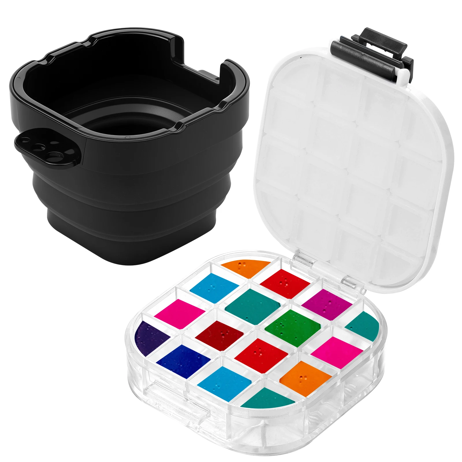 Airtight Paint Palette 16 Wells Travel Paint Palette with Folding Brush Washing Bucket Multifunctional Box