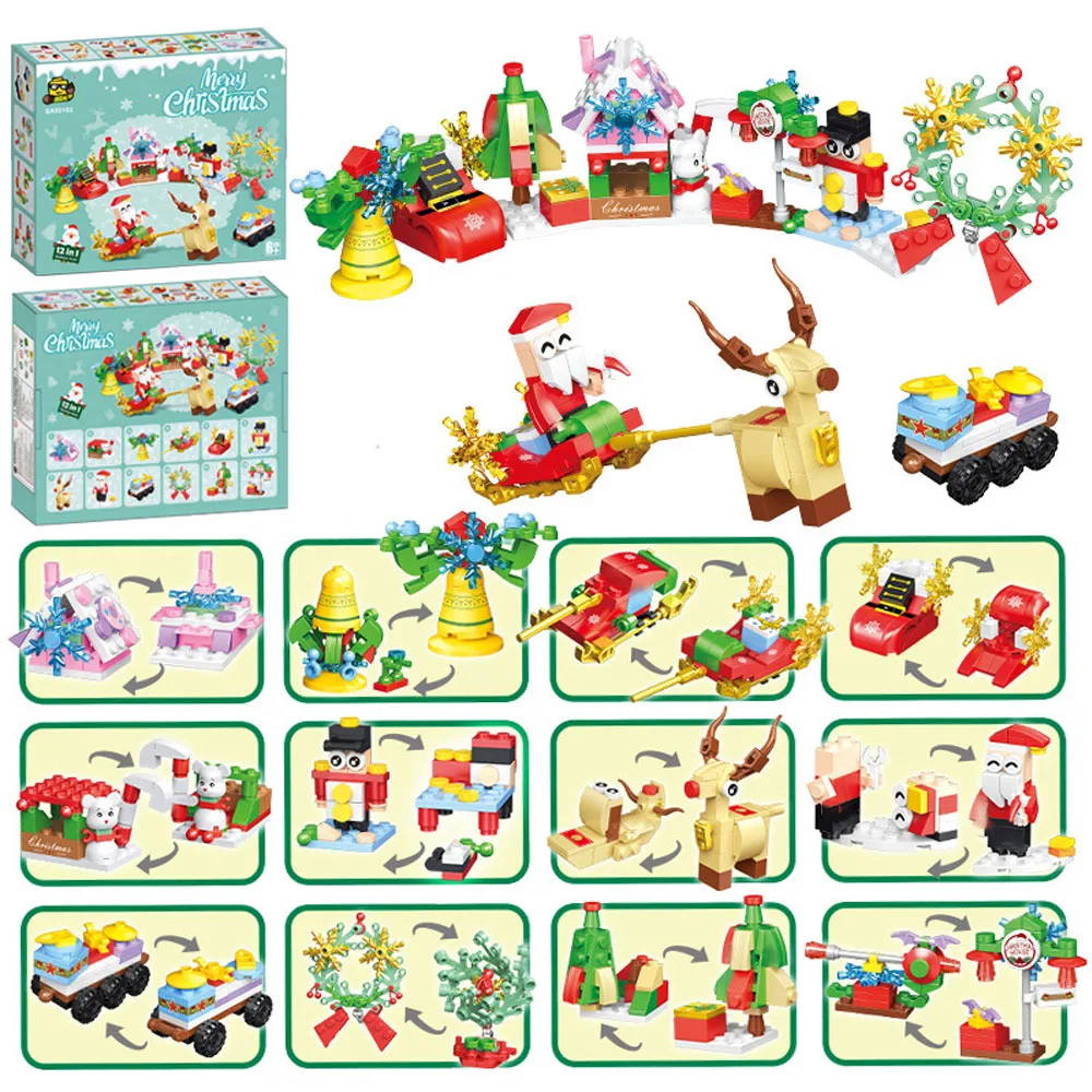 Festive Santa & Reindeer Micro Block Puzzle Set - Holiday Table Decoration Toy
