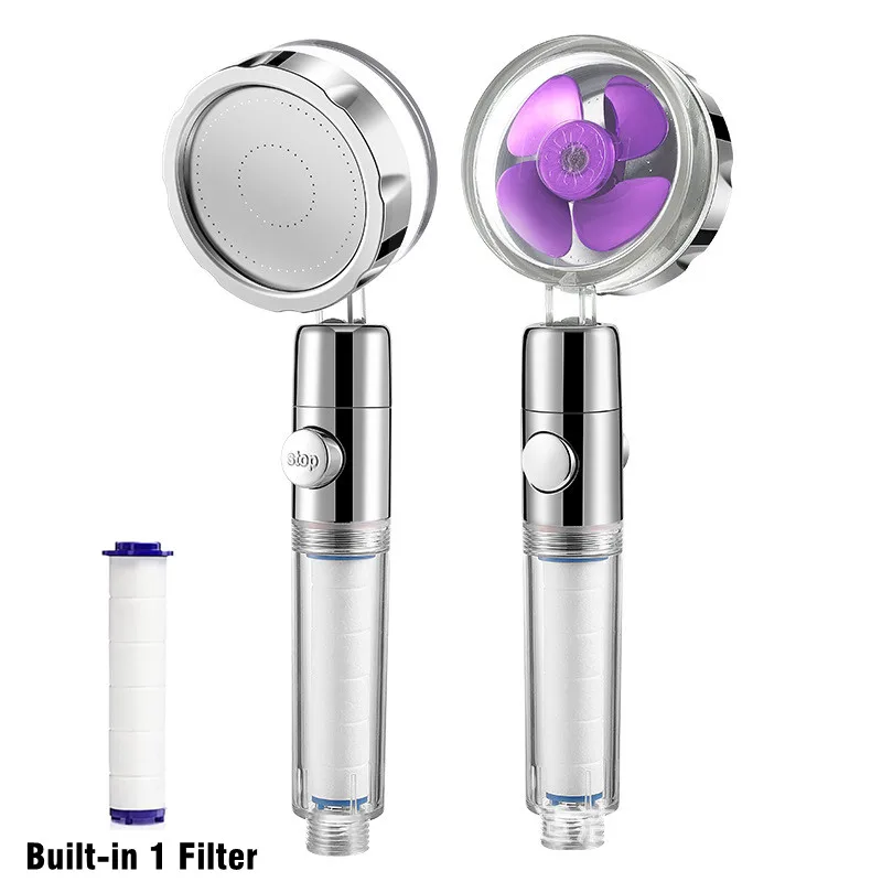 Water Saving Shower Head High Preassure Turbo Propeller Flow Showerhead with Fan Built-in Filter Rainfall Bathroom Accessories 5