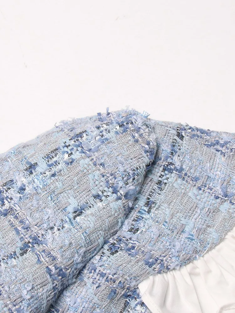 BPN Elegant Two Piece Sets For Women Square Collar Long Sleeve Tweed tops High Waist Mini Skirt slim Sets Female Fashion 2023