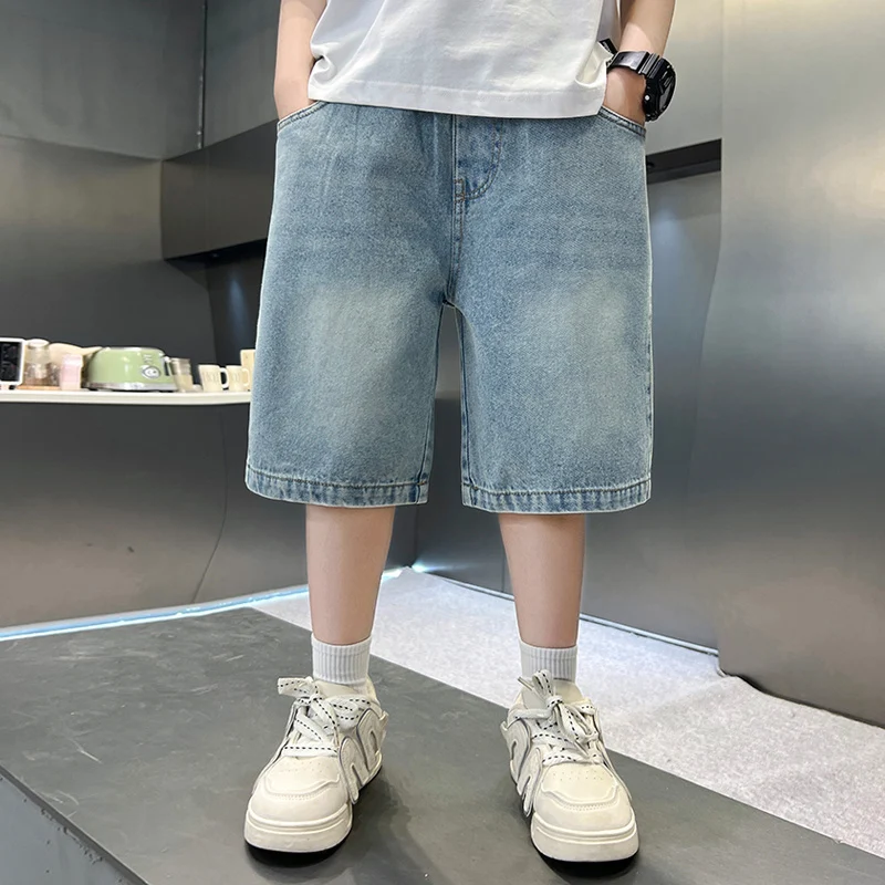 Boys Denim Shorts Teen Boys Casual Knee-Length Jeans Teenage Child Blue Denim With Y2K Fashion Style Trousers Toddler Ages 4-14Y - Image 3