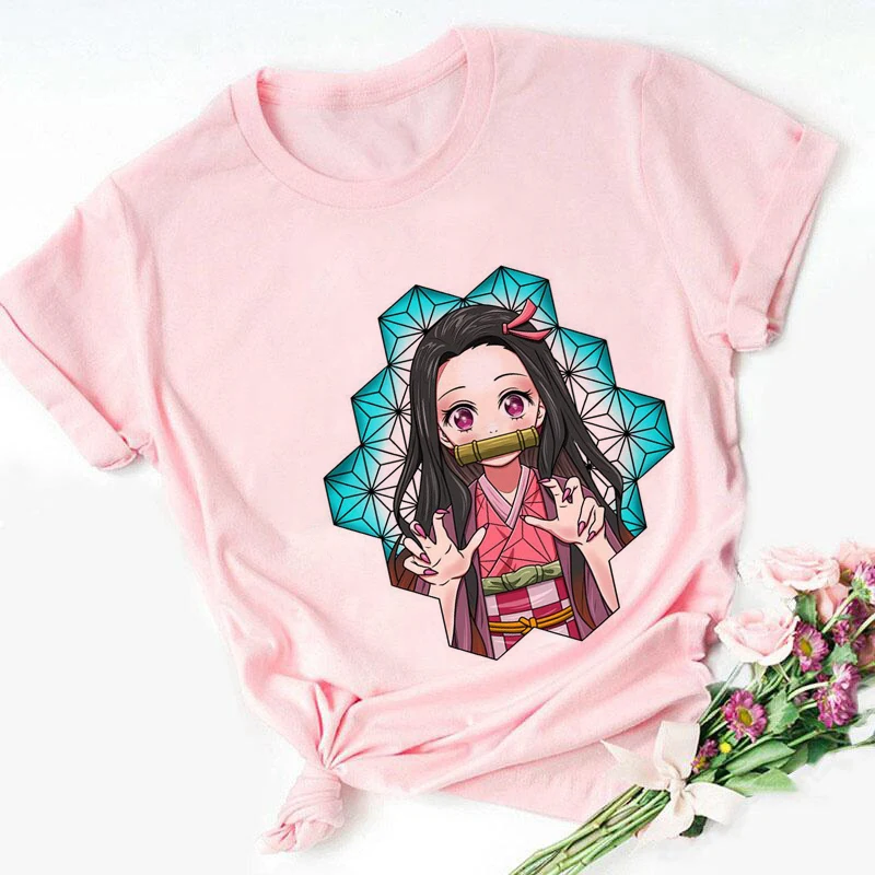 Nezuko Kamado Kimetsu No Yaiba Print Pink Kid T-shirts Children Baby Cute Harajuku Kawaii Clothes Boy Girl Tops Gift ,Drop Ship 3